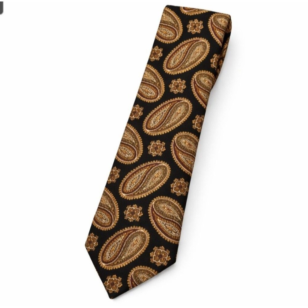 Burberrys of London Silk Tie Paisley Black Gold Earth Tones USA Made